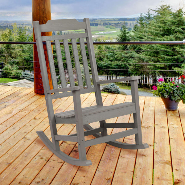 Gray |#| Outdoor Patio All-Weather Poly Resin Wood Rocking Chair in Gray