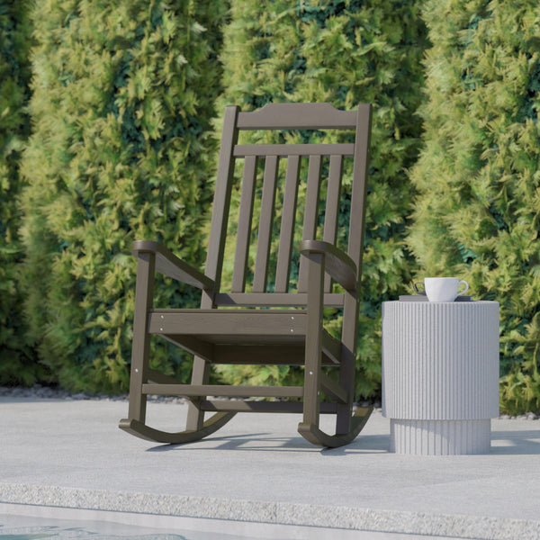 Mahogany |#| Outdoor Patio All-Weather Poly Resin Wood Rocking Chair in Mahogany