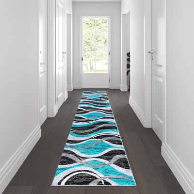 Wisp Collection Rippled Olefin Area Rug with Jute Backing for Entryway, Living Room, Bedroom