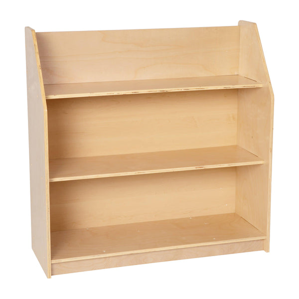 Kid Friendly Wooden Bookshelf in Natural Finish with 3 Display Shelves