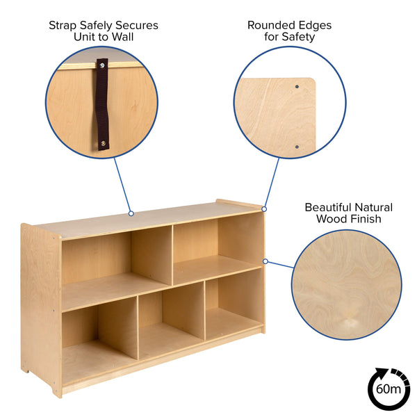 30"H x 48"L |#| Wooden 5 Section School Classroom Storage Cabinet for Commercial or Home Use