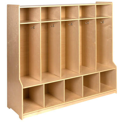 Wooden School Coat Locker with Bench, Cubbies, and Storage Organizer Hook-Safe, Kid Friendly Design (Natural) - View 1