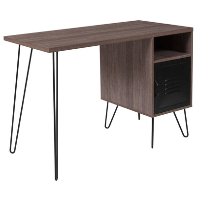 Woodridge Collection Computer Desk with Metal Cabinet Door and Black Metal Legs - View 1