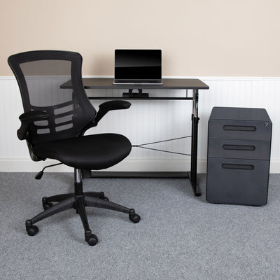 Work From Home Kit - Adjustable Computer Desk, Ergonomic Mesh Office Chair and Locking Mobile Filing Cabinet with Inset Handles - View 2