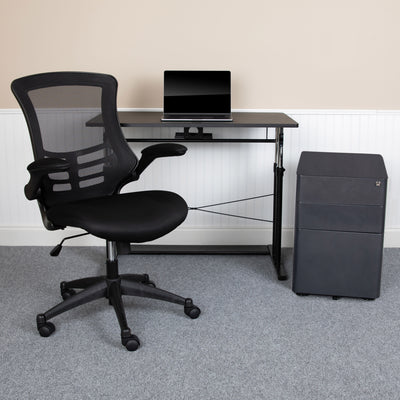 Work From Home Kit - Adjustable Computer Desk, Ergonomic Mesh Office Chair and Locking Mobile Filing Cabinet with Side Handles - View 2