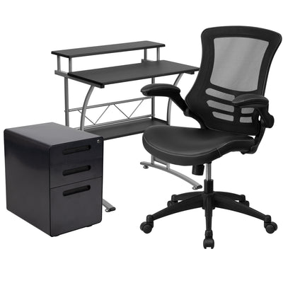 Work From Home Kit - Computer Desk, Ergonomic Mesh/LeatherSoft Office Chair and Locking Mobile Filing Cabinet - View 1