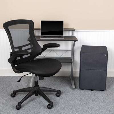 Work From Home Kit - Computer Desk, Ergonomic Mesh Office Chair and Locking Mobile Filing Cabinet with Side Handles