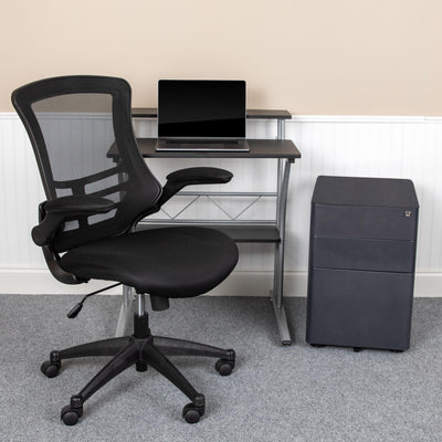 Work From Home Kit - Computer Desk, Ergonomic Mesh Office Chair and Locking Mobile Filing Cabinet with Side Handles - View 2