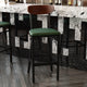 Walnut Wood Back/Green Vinyl Seat |#| Commercial Metal Barstool with Vinyl Seat and Wood Boomerang Back-Green/Walnut