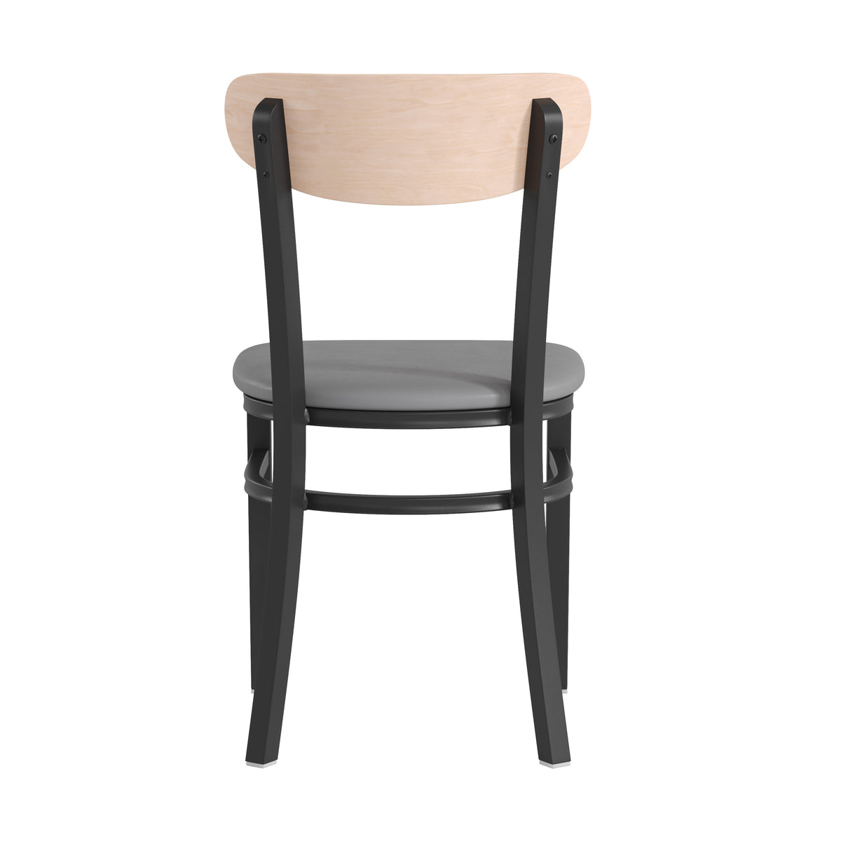 Natural Birch Wood Back/Gray Vinyl Seat |#| Commercial Metal Dining Chair - Vinyl Seat and Wood Boomerang Back-Gray/Natural
