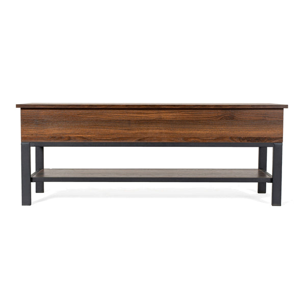 Walnut |#| Farmhouse Entryway Bench with Hinged Lift Top and Storage in Walnut