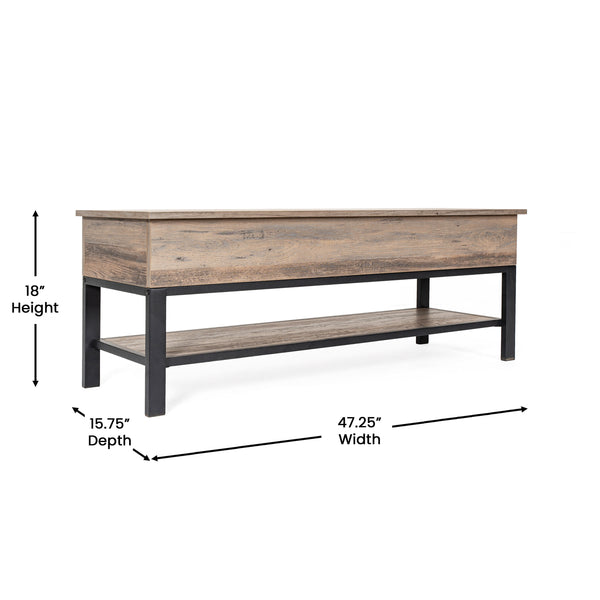 Gray |#| Farmhouse Entryway Bench with Hinged Lift Top and Storage in Gray