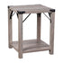 Wyatt Modern Farmhouse Wooden 2 Tier End Table with Metal Corner Accents and Cross Bracing