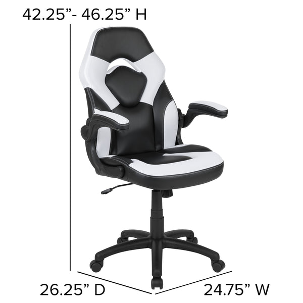 White |#| High Back White/Black Racing Style Ergonomic Gaming Chair with Flip-Up Arms