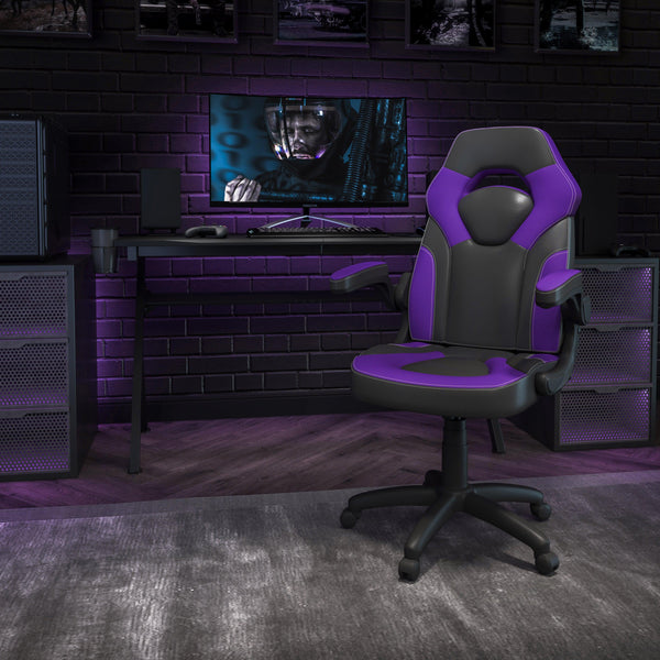 Purple |#| High Back Purple/Black Racing Style Ergonomic Gaming Chair with Flip-Up Arms
