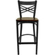 Mahogany Wood Seat/Black Metal Frame |#| Black inchXinch Back Metal Restaurant Barstool - Mahogany Wood Seat