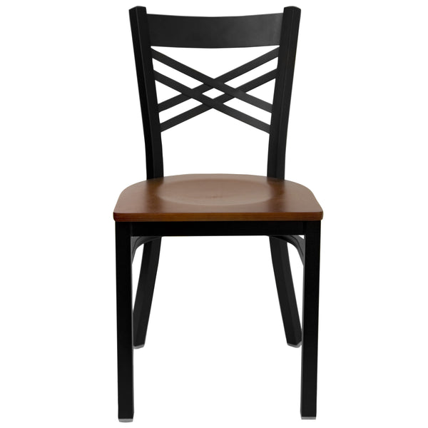 Cherry Wood Seat/Black Metal Frame |#| Black inchXinch Back Metal Restaurant Chair - Cherry Wood Seat