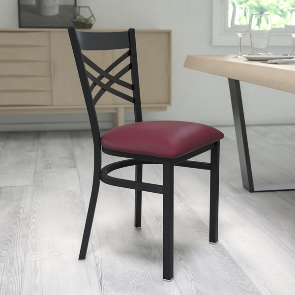 Burgundy Vinyl Seat/Black Metal Frame |#| Black inchXinch Back Metal Restaurant Chair - Burgundy Vinyl Seat