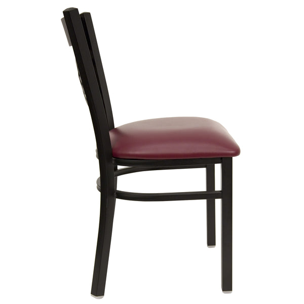 Burgundy Vinyl Seat/Black Metal Frame |#| Black inchXinch Back Metal Restaurant Chair - Burgundy Vinyl Seat