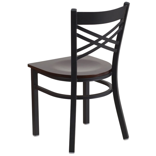 Walnut Wood Seat/Black Metal Frame |#| Black inchXinch Back Metal Restaurant Chair - Walnut Wood Seat