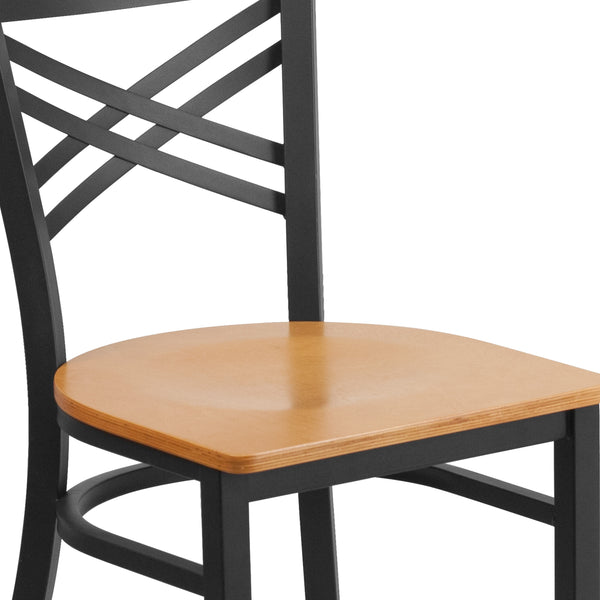 Natural Wood Seat/Black Metal Frame |#| Black inchXinch Back Metal Restaurant Chair - Natural Wood Seat