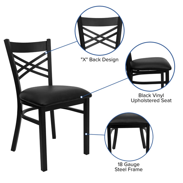 Black Vinyl Seat/Black Metal Frame |#| Black inchXinch Back Metal Restaurant Chair - Black Vinyl Seat