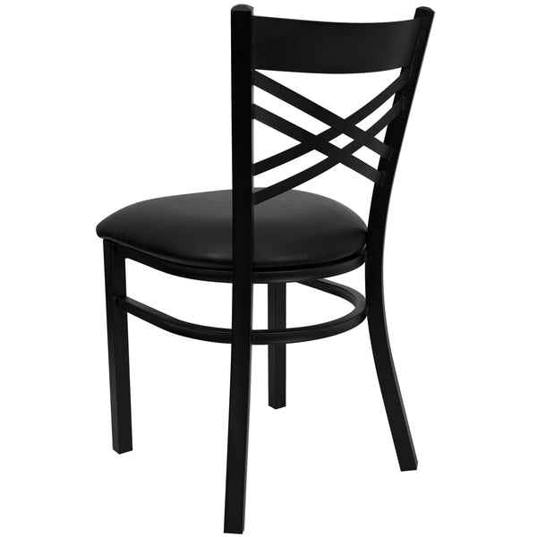 Black Vinyl Seat/Black Metal Frame |#| Black inchXinch Back Metal Restaurant Chair - Black Vinyl Seat