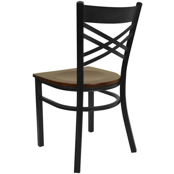 Mahogany Wood Seat/Black Metal Frame |#| Black inchXinch Back Metal Restaurant Chair - Mahogany Wood Seat