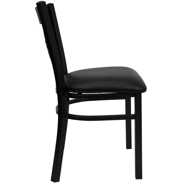 Black Vinyl Seat/Black Metal Frame |#| Black inchXinch Back Metal Restaurant Chair - Black Vinyl Seat