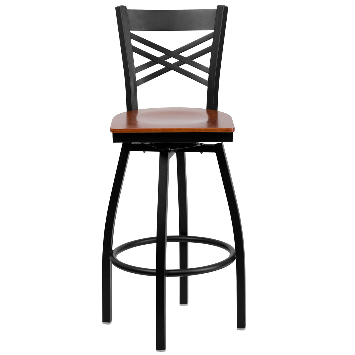 Cherry Wood Seat/Black Metal Frame |#| Black inchXinch Back Swivel Metal Barstool - Cherry Wood Seat