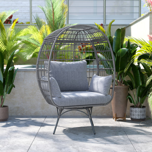 Gray Cushions/Gray Frame |#| Commercial Indoor/Outdoor Wicker Swivel Lounge Chair with 4 Cushions in Gray