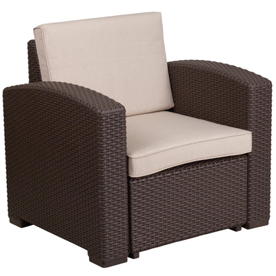 brown rattan patio lounge chair