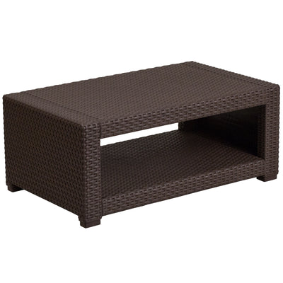 brown rattan patio coffee table