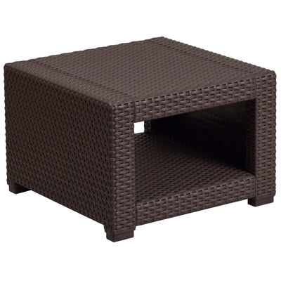 brown rattan patio side table