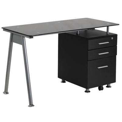 office desk with filing cabinet