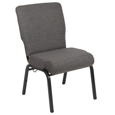 gray upholstered church chair with black frame