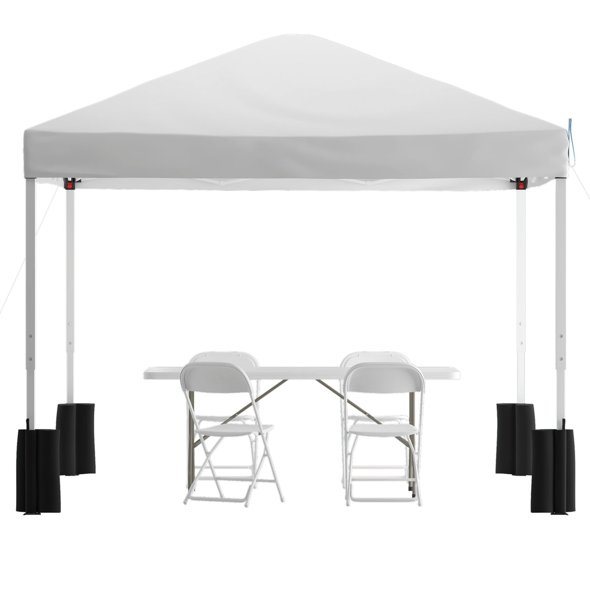 White |#| 10' x 10' White Pop Up Canopy Tent and 6 Ft. Bi-Fold Table with Wheeled Case