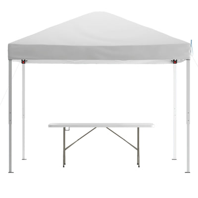10'x10' Pop Up Event Canopy Tent with Carry Bag and 6-Foot Bi-Fold Folding Table with Carrying Handle - Tailgate Tent Set - View 1