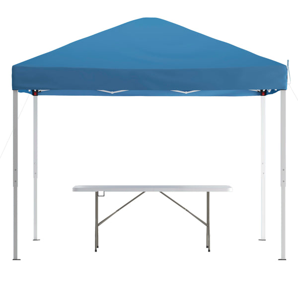 Blue |#| 10' x 10' Blue Pop Up Canopy Tent and 6 Ft. Bi-Fold Table with Carrying Handle