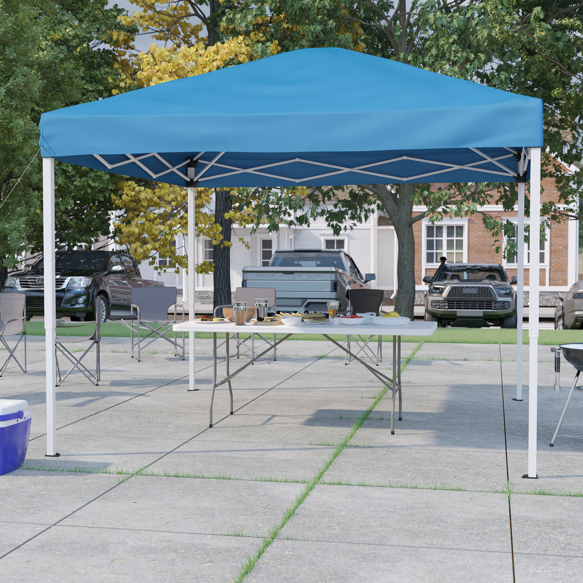 Blue |#| 10' x 10' Blue Pop Up Canopy Tent and 6 Ft. Bi-Fold Table with Carrying Handle