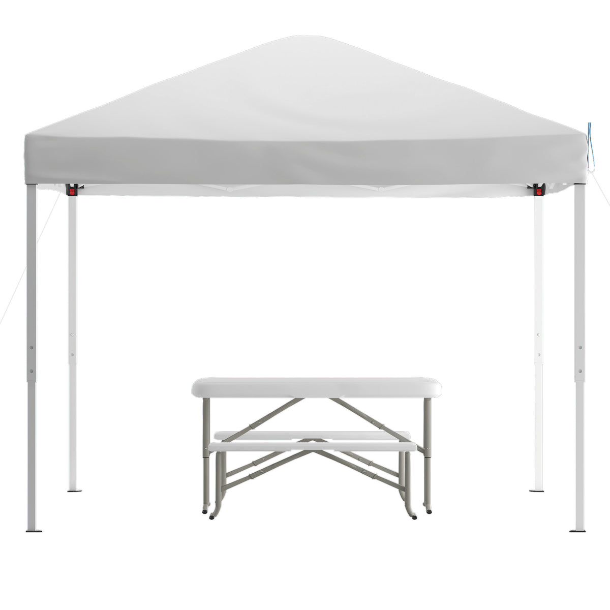 White |#| 10' x 10' White Pop Up Canopy with Carry Bag and Folding Table with Benches Set