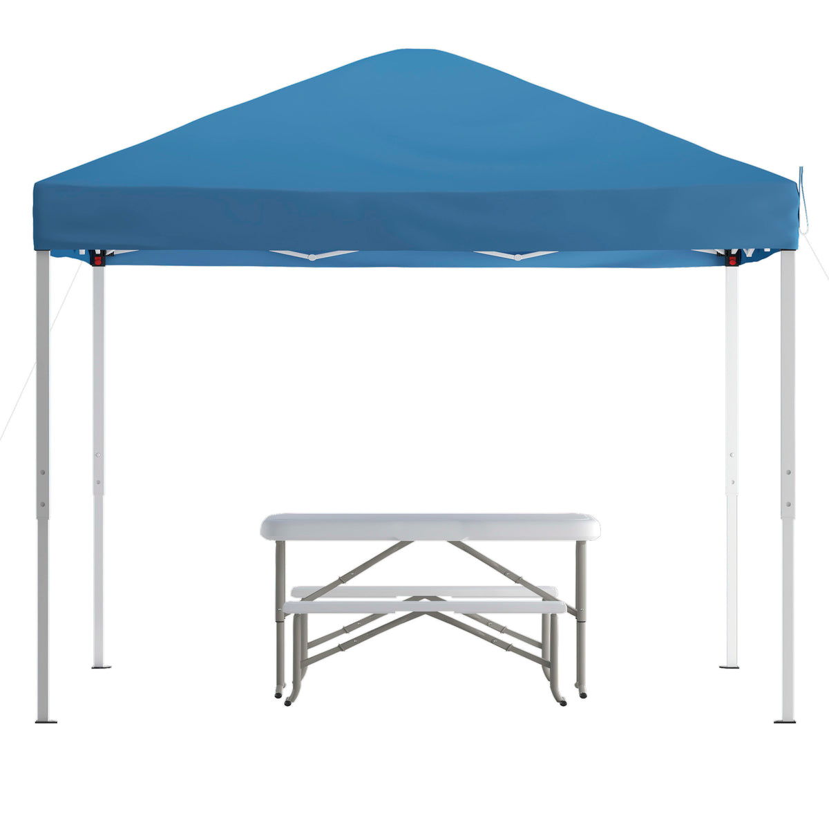 Blue |#| 10' x 10' Blue Pop Up Canopy with Carry Bag and Folding Table with Benches Set
