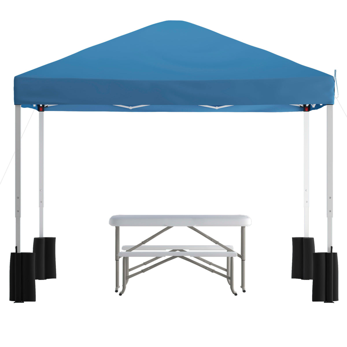 Blue |#| 10' x 10' Blue Pop Up Canopy - Wheeled Case - Folding Table with Benches Set