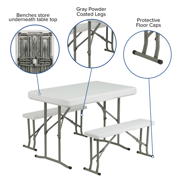White |#| 10' x 10' White Pop Up Canopy - Wheeled Case - Folding Table with Benches Set