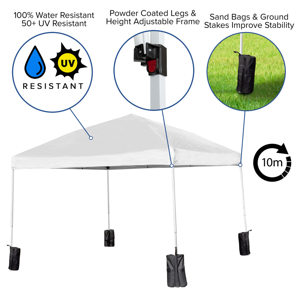 White |#| 10' x 10' White Pop Up Canopy - Wheeled Case - Folding Table with Benches Set