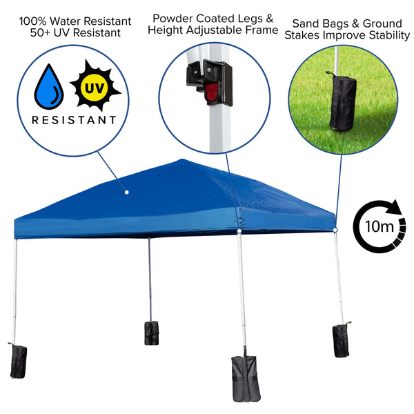 Blue |#| 10' x 10' Blue Pop Up Canopy - Wheeled Case - Folding Table with Benches Set