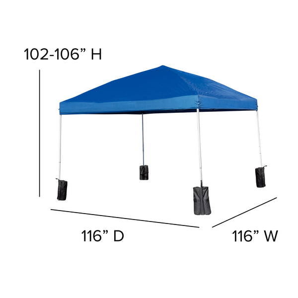 Blue |#| 10' x 10' Blue Pop Up Canopy - Wheeled Case - Folding Table with Benches Set