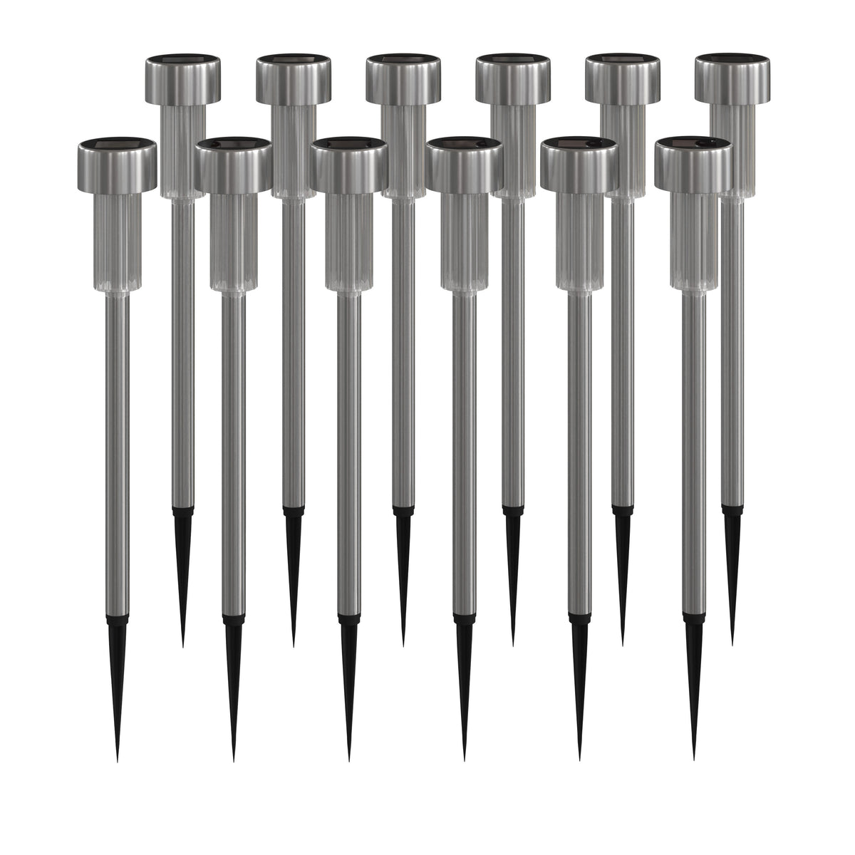 Stainless Steel |#| All-Weather Solar Powered Stainless Steel LED Landscaping Lights - Set of 12