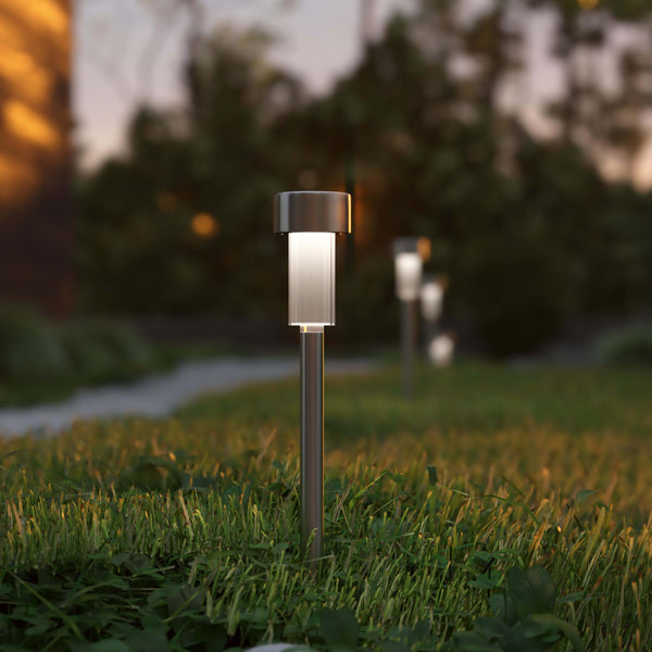 Stainless Steel |#| All-Weather Solar Powered Stainless Steel LED Landscaping Lights - Set of 12