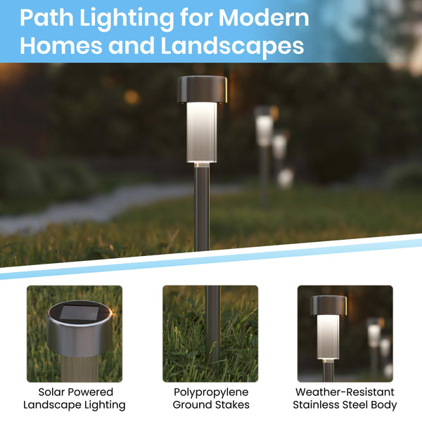 Stainless Steel |#| All-Weather Solar Powered Stainless Steel LED Landscaping Lights - Set of 12